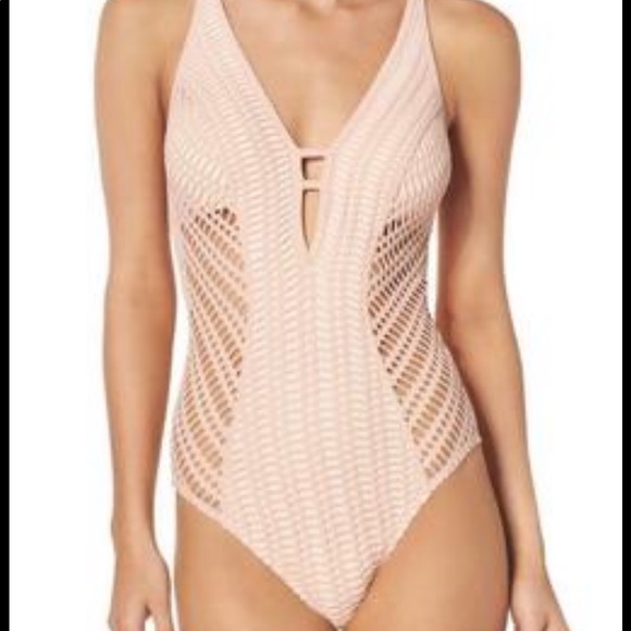 Robin Piccone Other - Robin Piccone crochet cutout v-neck stretchy nude one piece swimsuit